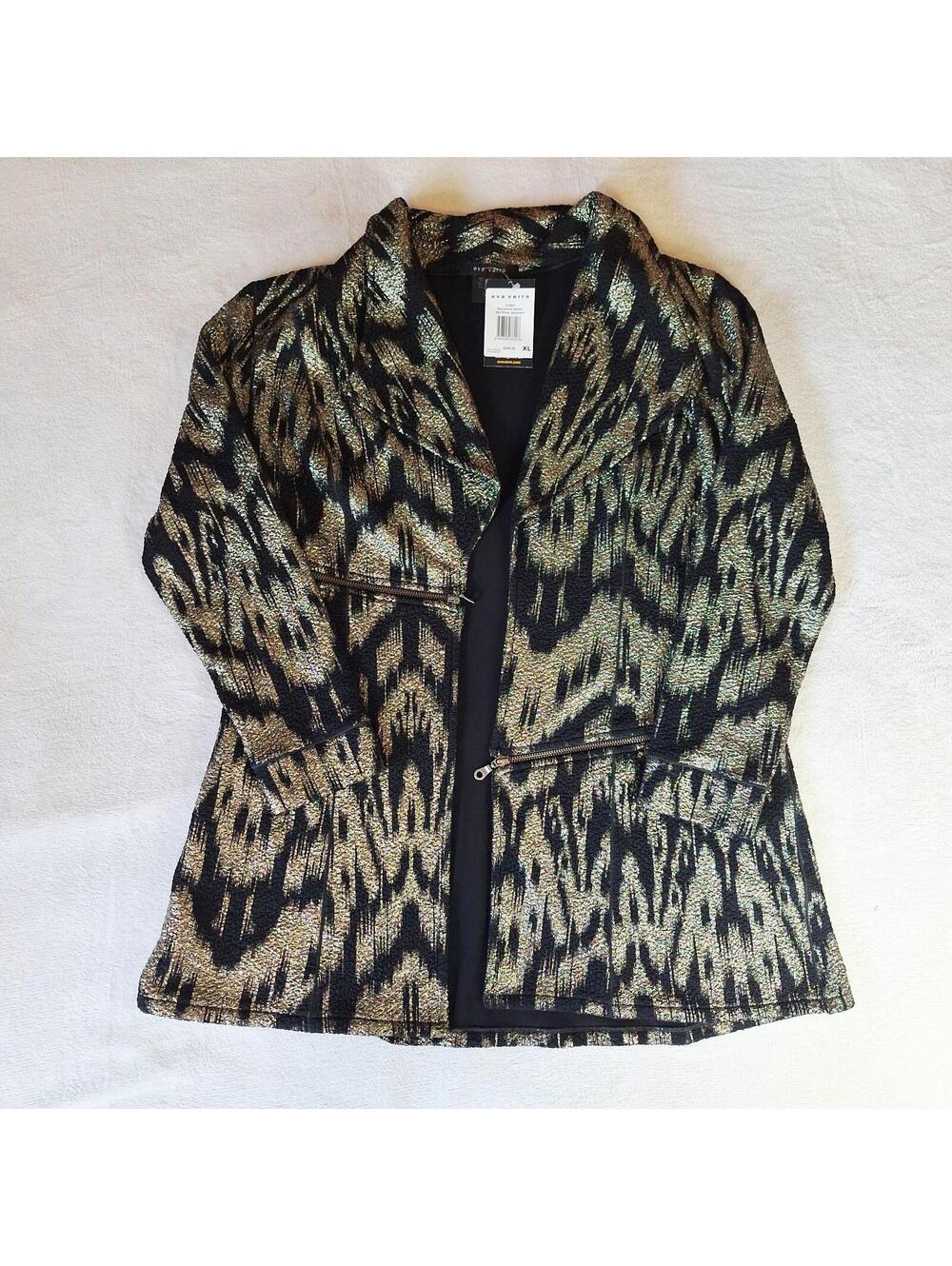 EVA VARRO NWT Barcelona Jacket XL Silver Jacquard Metallic Open Front USA $299